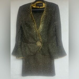 Black and Gold Floral Dot Jacket and Skirt Set